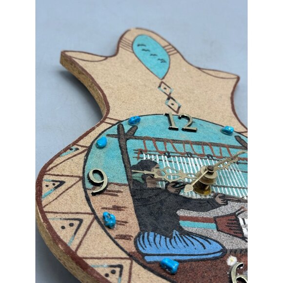 Handcrafted Southwestern Sand Art Wall Clock brown rug maker not tested 12" READ - Picture 4 of 12